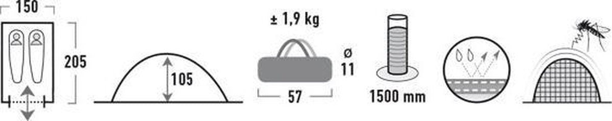  High Peak Monodome Pu Koepeltent - Blauw - 2 Persoons