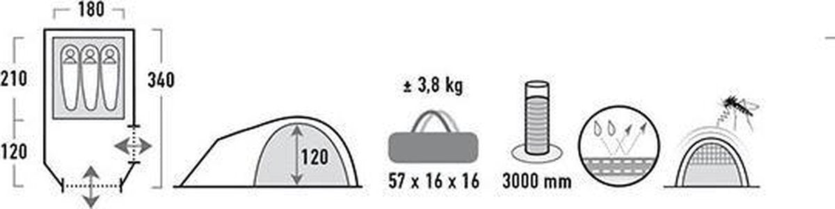  High Peak Kira 3.0 Koepeltent Nimbus - Nimbus Grijs - 3 Persoons