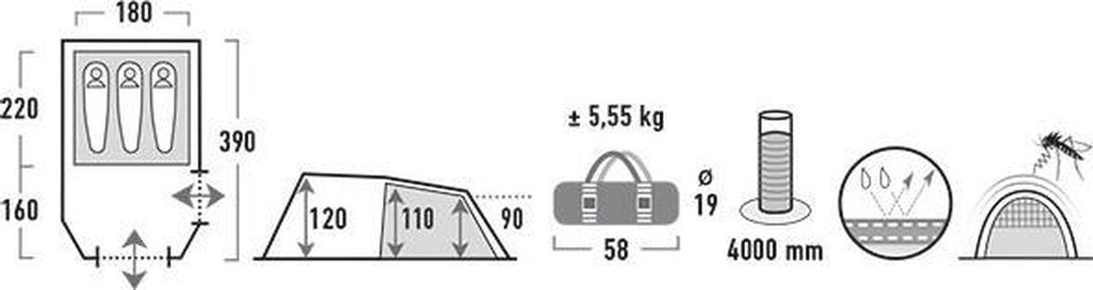  High Peak Atmos 3 Tunneltent - Donkergrijs - 3 Persoons