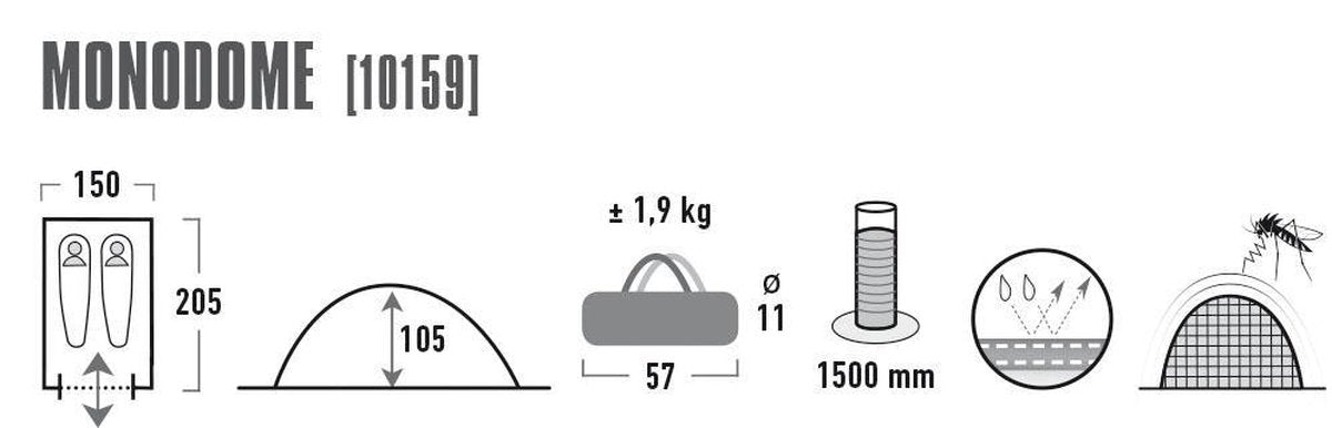  High Peak Monodome Pu Koepeltent - Blauw - 2 Persoons