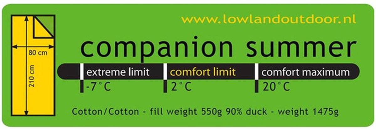  Lowland Outdoor Companion Summer Slaapzak - Dekenmodel Slaapzak - 210 X 80 Cm - Groen
