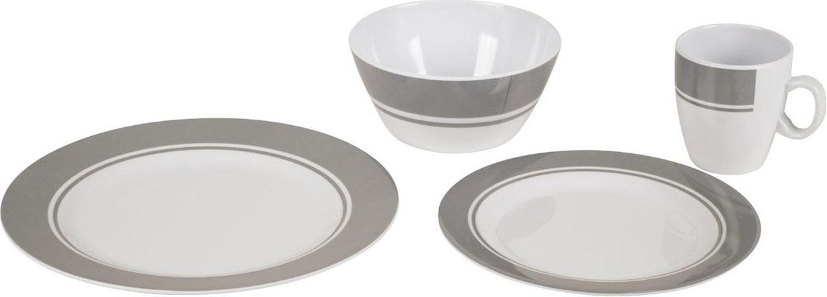  Bo-Camp - Servies - Classic - 16-Delig - Wit/Grijs