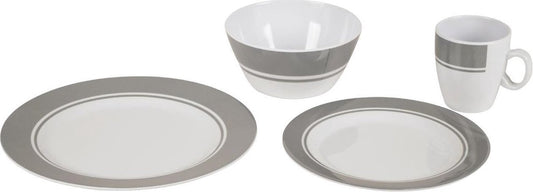  Bo-Camp - Servies - Classic - 16-Delig - Wit/Grijs