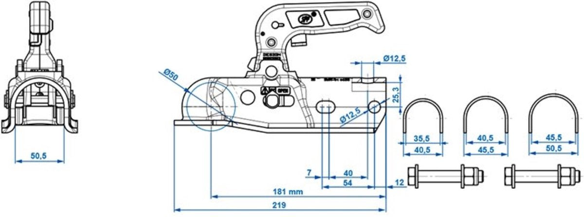 PROPLUS Pro Plus Disselkoppeling - Kogelkoppeling - Rond Ø 40, 45 En 50 Mm - Geremd