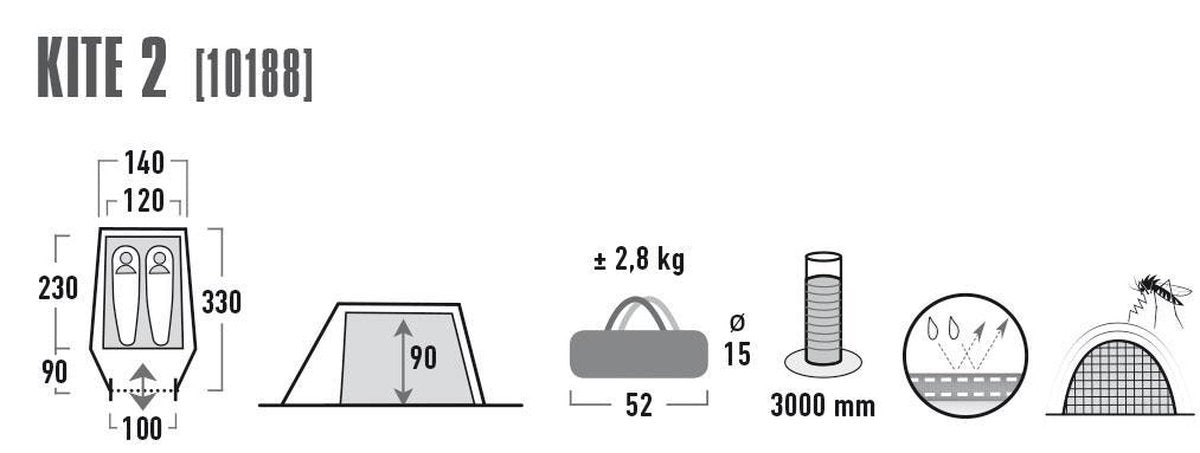  High Peak Kite 2 Tunneltent - Groen - 2 Persoons