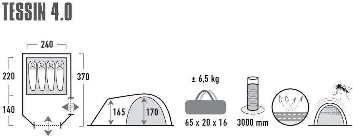  High Peak Tessin 4.0 Koepeltent - Nimbus Grijs - 4 Persoons