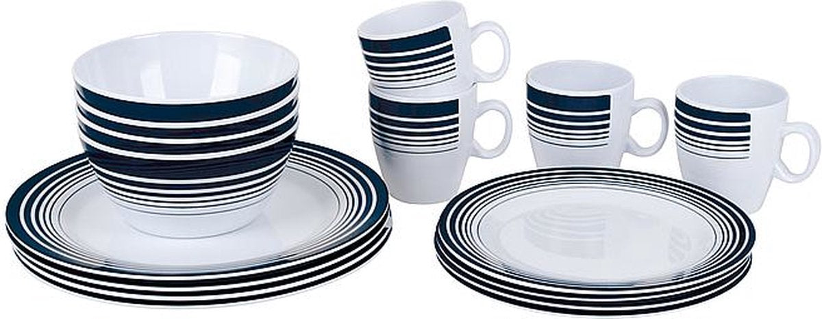  Bo-Camp - Servies - Classic - 16-Delig - Wit/Navy