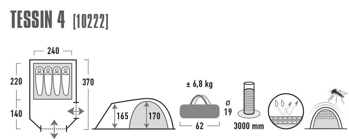 High Peak Tessin 4 Koepeltent - 4-Persoons - Grijs