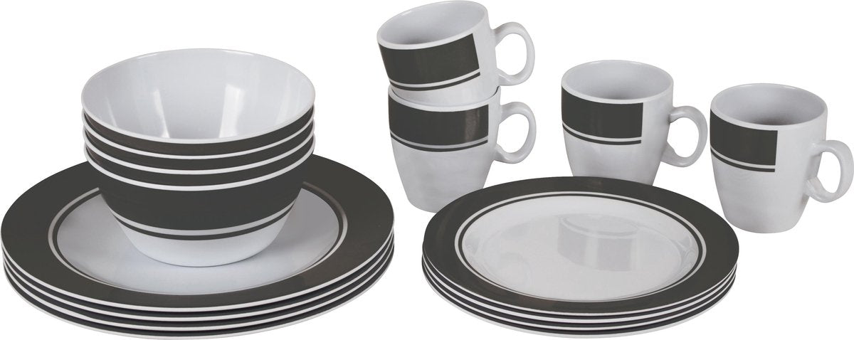  Bo-Camp - Servies - Classic - 16-Delig - Wit/Grijs