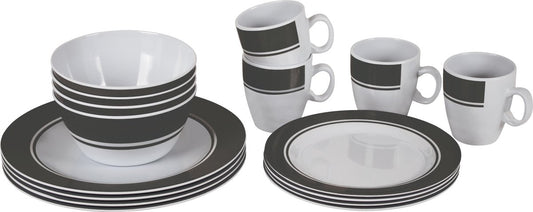  Bo-Camp - Servies - Classic - 16-Delig - Wit/Grijs