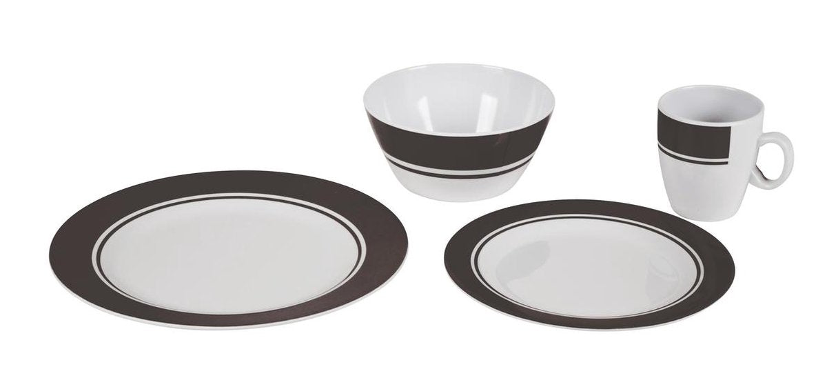  Bo-Camp - Servies - Classic - 16-Delig - Wit/Grijs