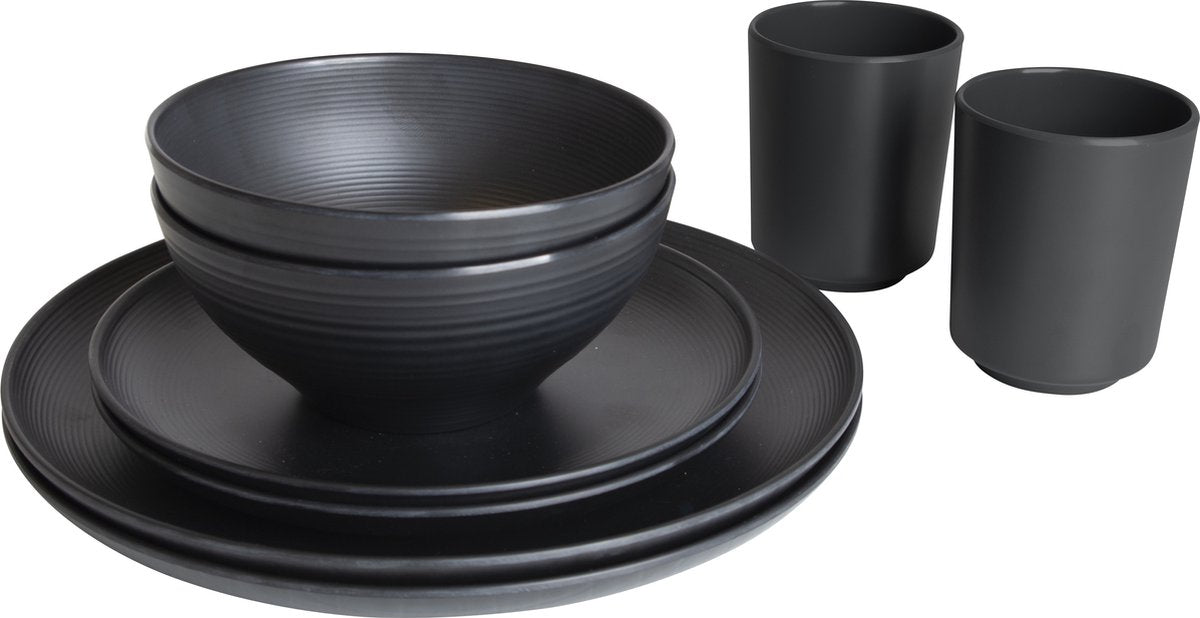  Bo-Camp Industrial - Servies - Orville - Campingbord - 16-delig - Mat Zwart