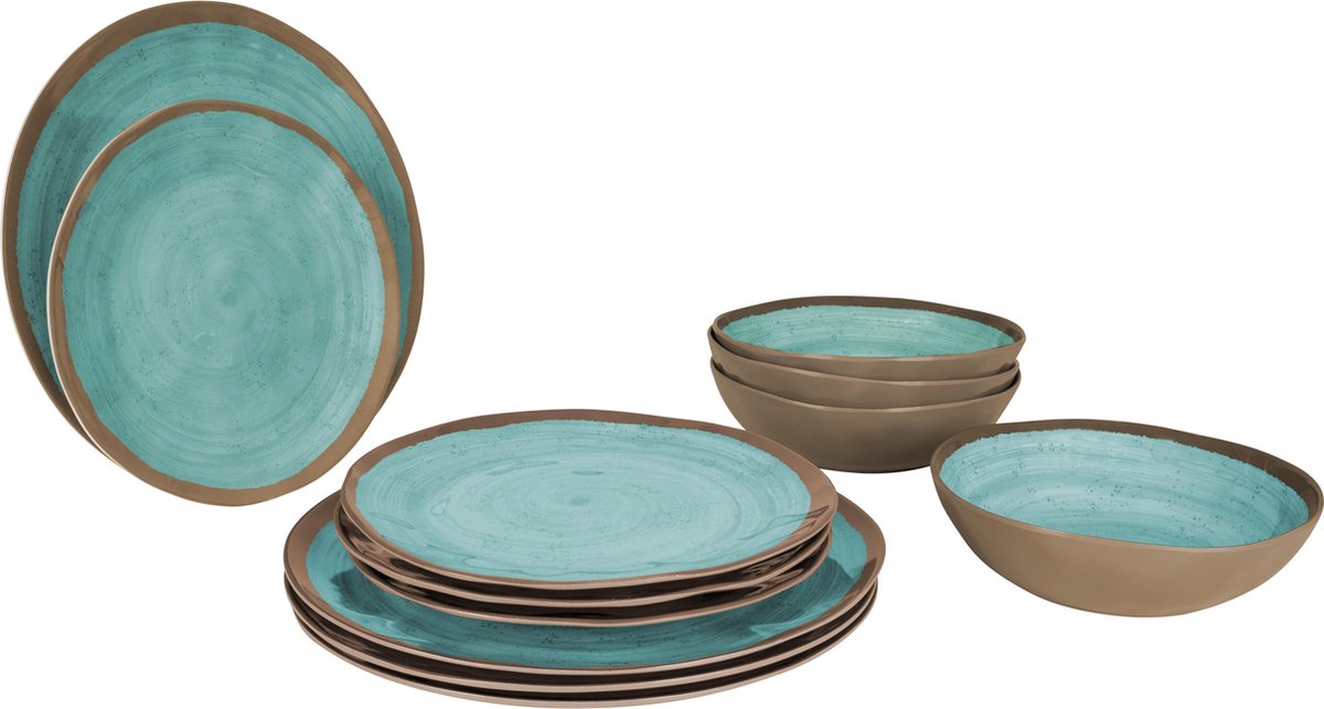  Bo-Camp Servies Halo - 12 Delig Melamine - Aqua