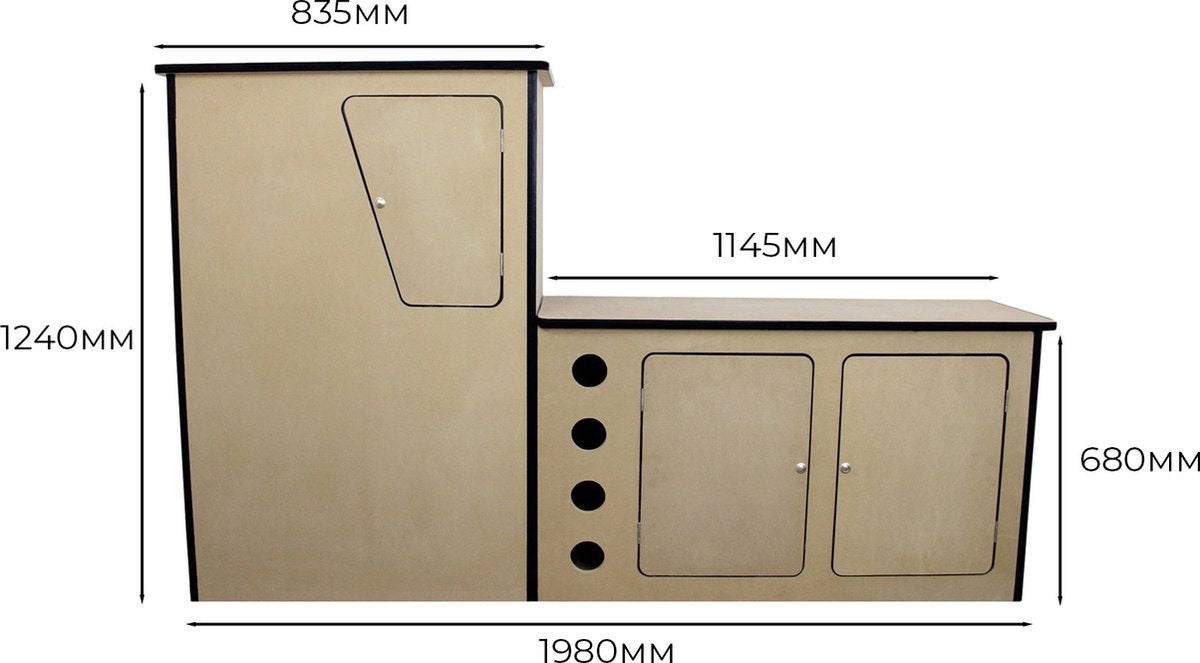  Camper Keuken MDF - Linkerkant EU - Inclusief Kledingstang + Wijnrek - Onbewerkt - Inbouw Kasten Inrichting Kampeerauto Caravan