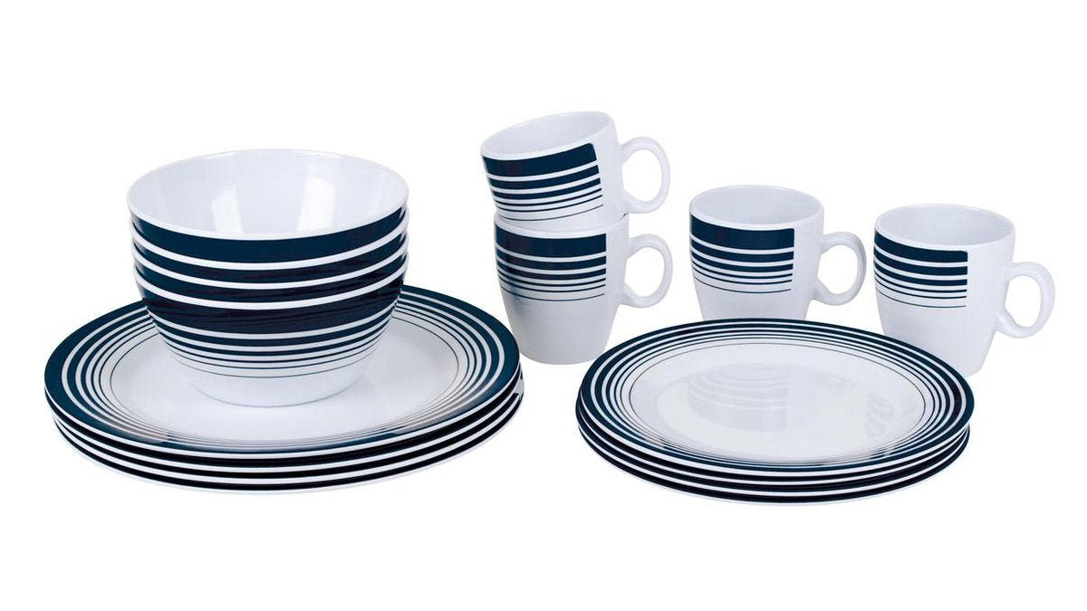  Bo-Camp - Servies - Classic - 16-Delig - Wit/Navy