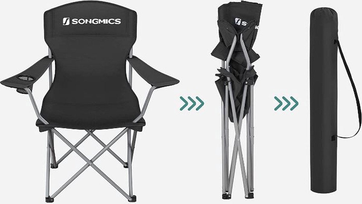  MIRA Home - Campingstoel Set Van 2 Inklapbaar - Klapstoel Met Robuust Frame - Met Flessenhouder - 76 X 51.5 X 95.5 Cm - Zwart