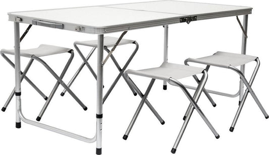  Inklapbare, In Hoogte Verstelbare Campingtafel 120x60x70cm Incl. 4 Inklapbare Krukken Campingtafel S