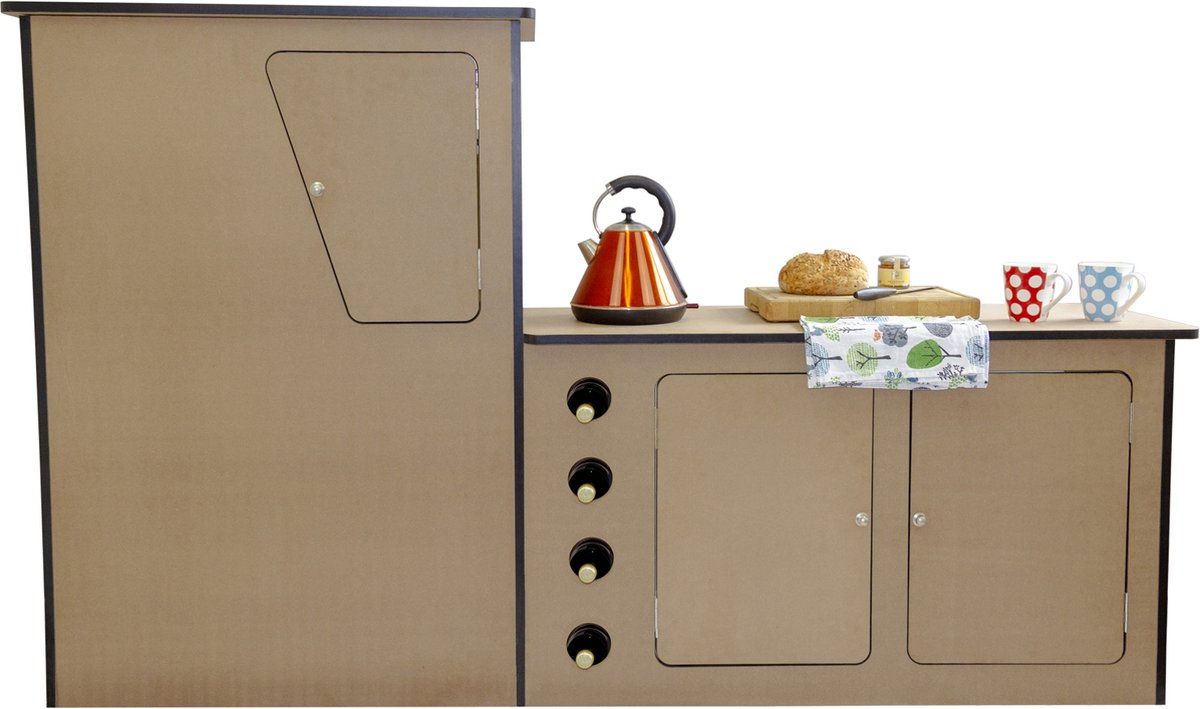  Camper Keuken MDF - Linkerkant EU - Inclusief Kledingstang + Wijnrek - Onbewerkt - Inbouw Kasten Inrichting Kampeerauto Caravan
