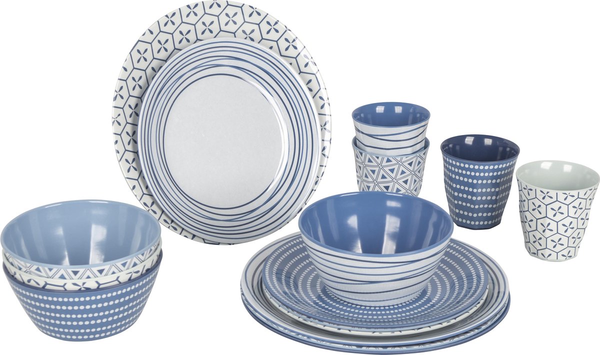  Bo-Camp - Servies - Mix &amp; Match- 16-Delig - Blauw