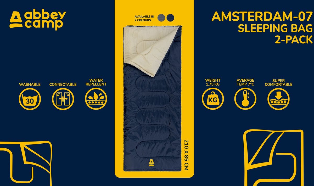  Abbey Camp Slaapzak Amsterdam - 2-pack - Dekenmodel - 210 X 85 Cm - Marine
