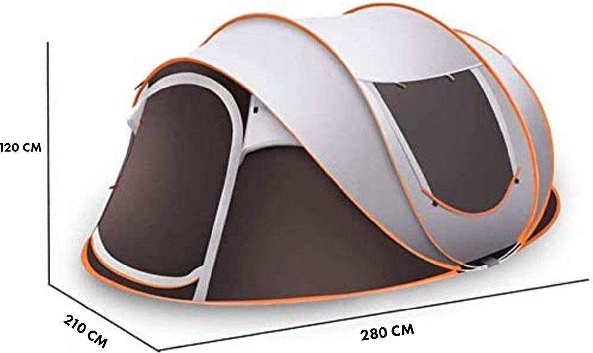  Fly Lab Luxe Pop Up Tent - Kampeer Tent - Grijs/Oranje - 4 Persoons