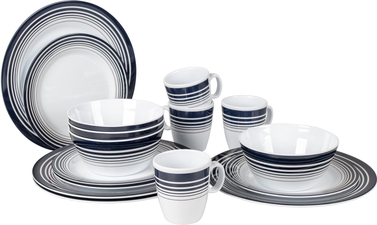  Bo-Camp - Servies - Classic - 16-Delig - Wit/Navy