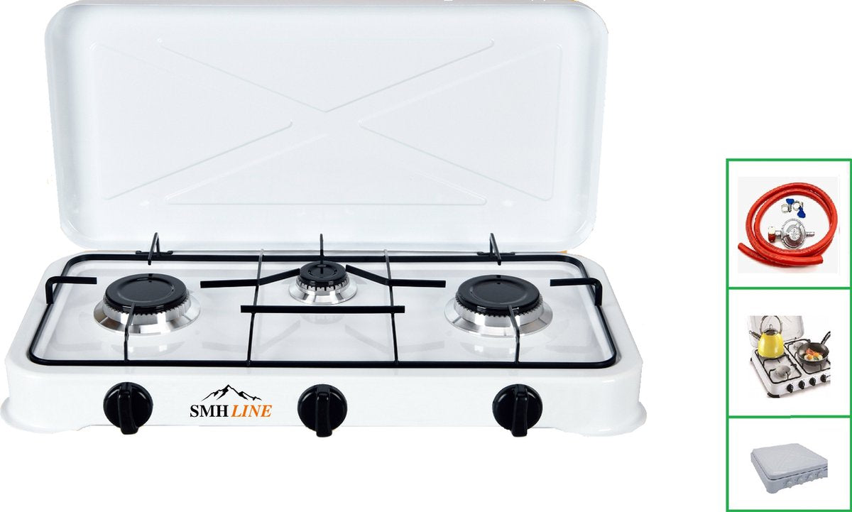  SMH LINE® Gas Kooktoestel 3 Pits XL - Camping Kooktoestel - Gaskomfoor - Incl. Gasslang Set