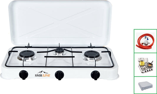  SMH LINE® Gas Kooktoestel 3 Pits XL - Camping Kooktoestel - Gaskomfoor - Incl. Gasslang Set