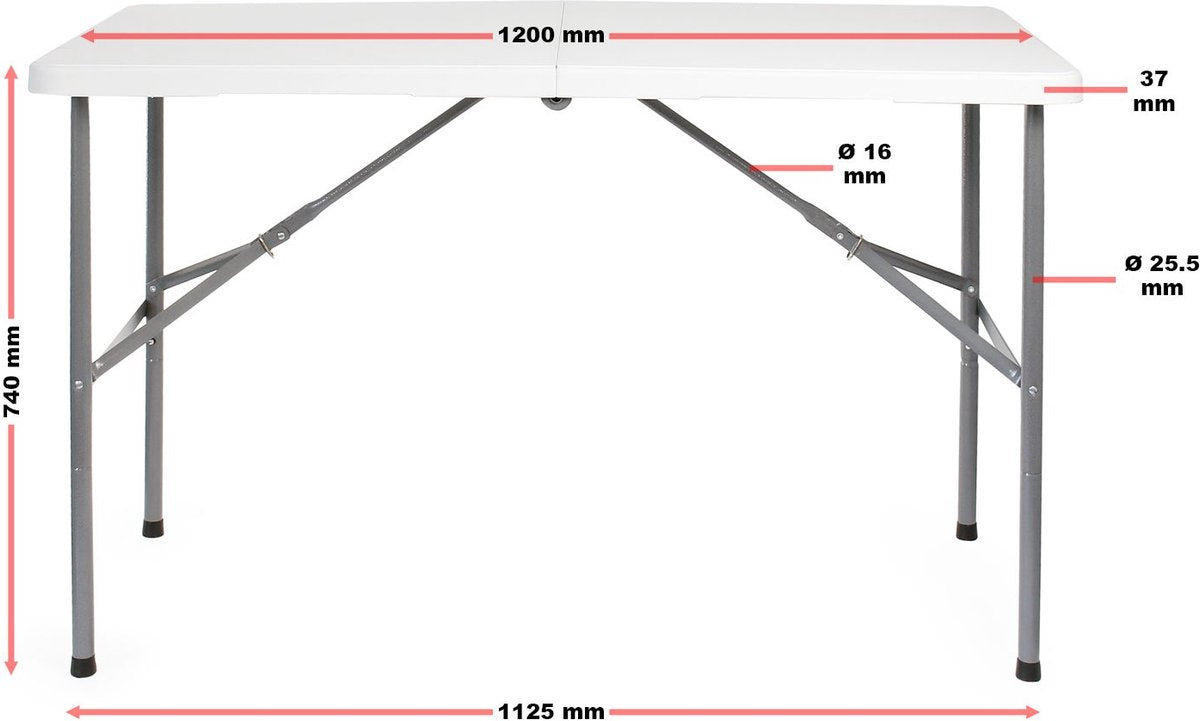  Toboli Klaptafel 120x60x74cm Campingtafel Wit; Bijzettafel, Inklapbare Tafel - Multistrobe
