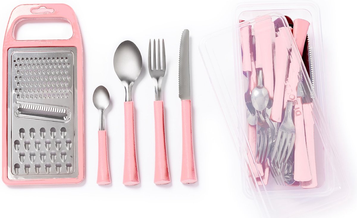  Di Solle Inova D - 6 Persoons Bestekset - Handige Opbergbak Met Raspdeksel - 26 Delig - Baby Pink