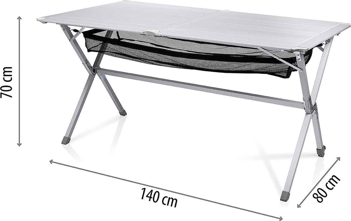  Campart Campingtafel XL TA-0806 - Opvouwbaar, Lichtgewicht En Met Verstelbare Poten - Kampeertafel Inklapbaar Inclusief Opbergtas - 140 X 80 X 70 Cm - Wit
