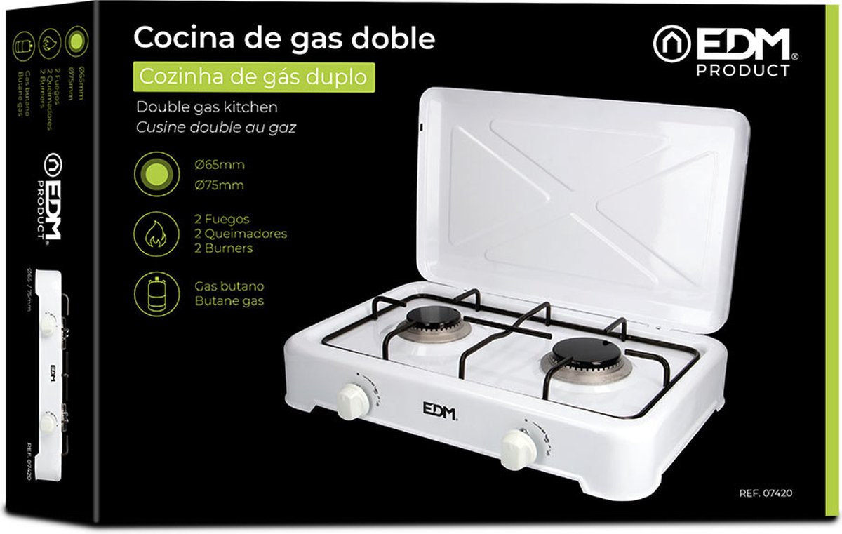  EDM 2-Pits Gaskooktoestel - Camping - Wit - 46x30x12 Cm
