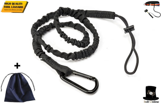  Bob Online ™ - 1 Stuk – Zwart – Gereedschaplijn – Gereedschaplanyard – Elasticate Tool Lanyard – Maximum Load Capacity 2 Kg – Elastisch Gereedschap Lanyard – Gereedschap Valbeveiliging Koord