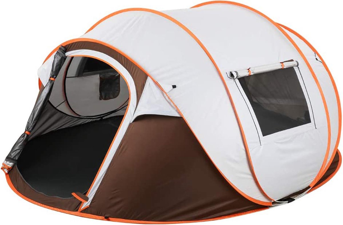  Fly Lab Luxe Pop Up Tent - Kampeer Tent - Grijs/Oranje - 4 Persoons