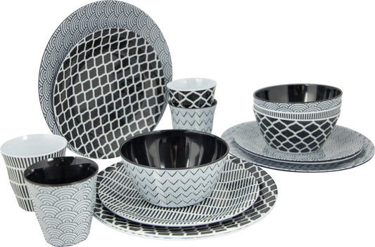  Bo-Camp Servies - Mix &amp; Match - 16 Delig - Zwart/Wit