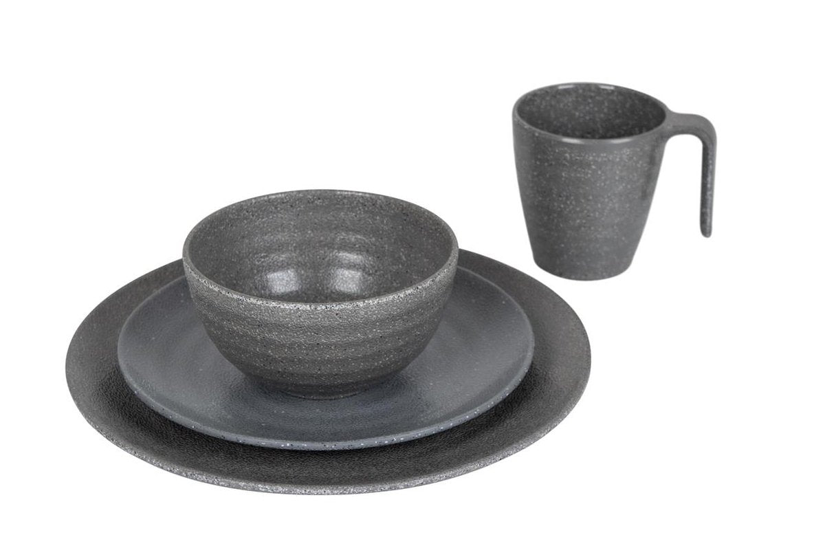  Bo-Camp Campingservies - 100% Melamine - 16-delig - Stone - Grijs