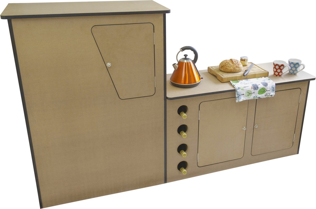  Camper Keuken MDF - Linkerkant EU - Inclusief Kledingstang + Wijnrek - Onbewerkt - Inbouw Kasten Inrichting Kampeerauto Caravan