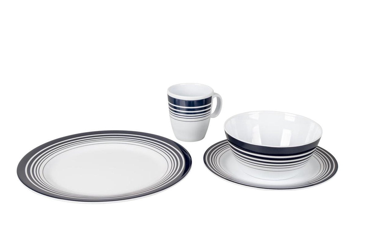  Bo-Camp - Servies - Classic - 16-Delig - Wit/Navy