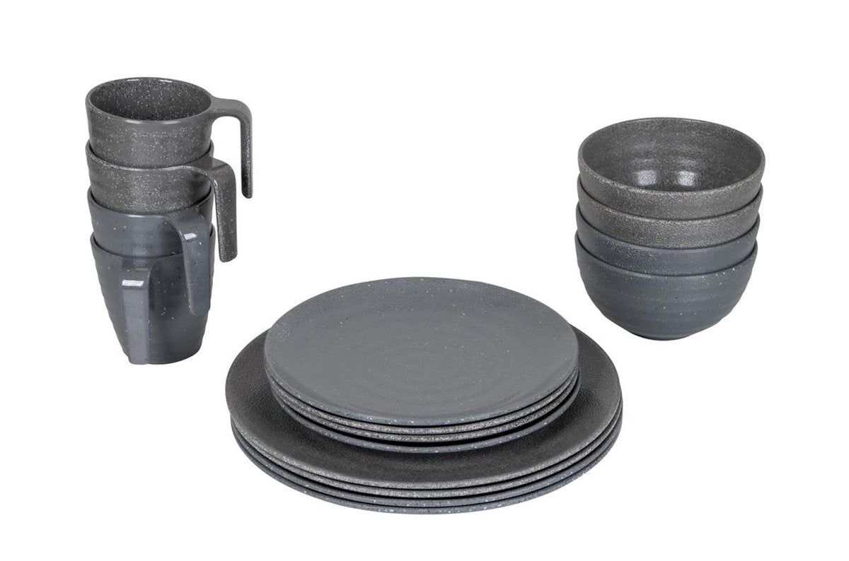  Bo-Camp Campingservies - 100% Melamine - 16-delig - Stone - Grijs