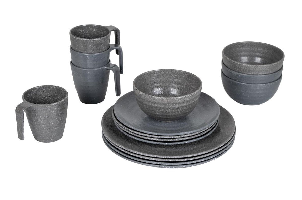  Bo-Camp Campingservies - 100% Melamine - 16-delig - Stone - Grijs