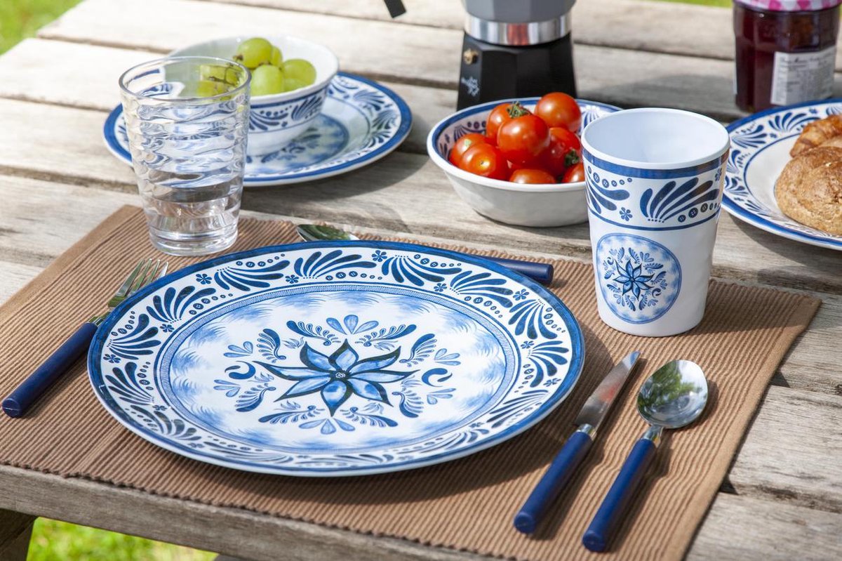  Bo-Camp - Servies - Campingbord - 16-Delig - Old Dutch - Blauw Servies