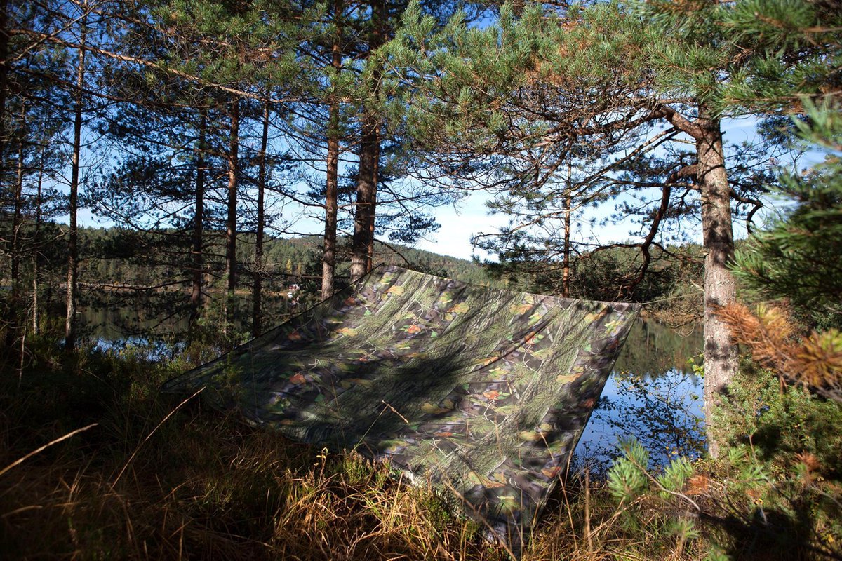  MacGyver® ‘3-in-1’ Tent | Tarp – Schaduwdoek – Hangmat | Strandtent | Outdoor-tent | Shelter | Vistent | 280 X 280 Cm | Camouflage | Waterdicht | Lichtgewicht