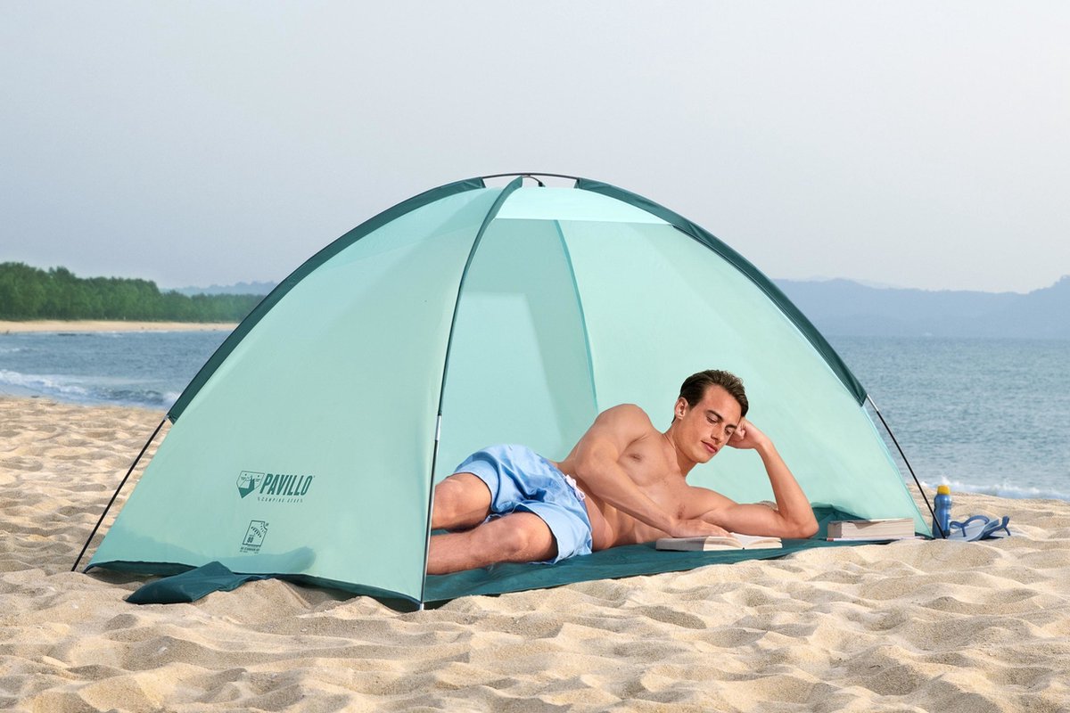  Bestway Strandtent - Pavillo - 2-Persoons - UV80 Zonbescherming - Incl. Tentharingen - Zandzakken Voor Stabiliteit - 200 X 120 X 95 CM