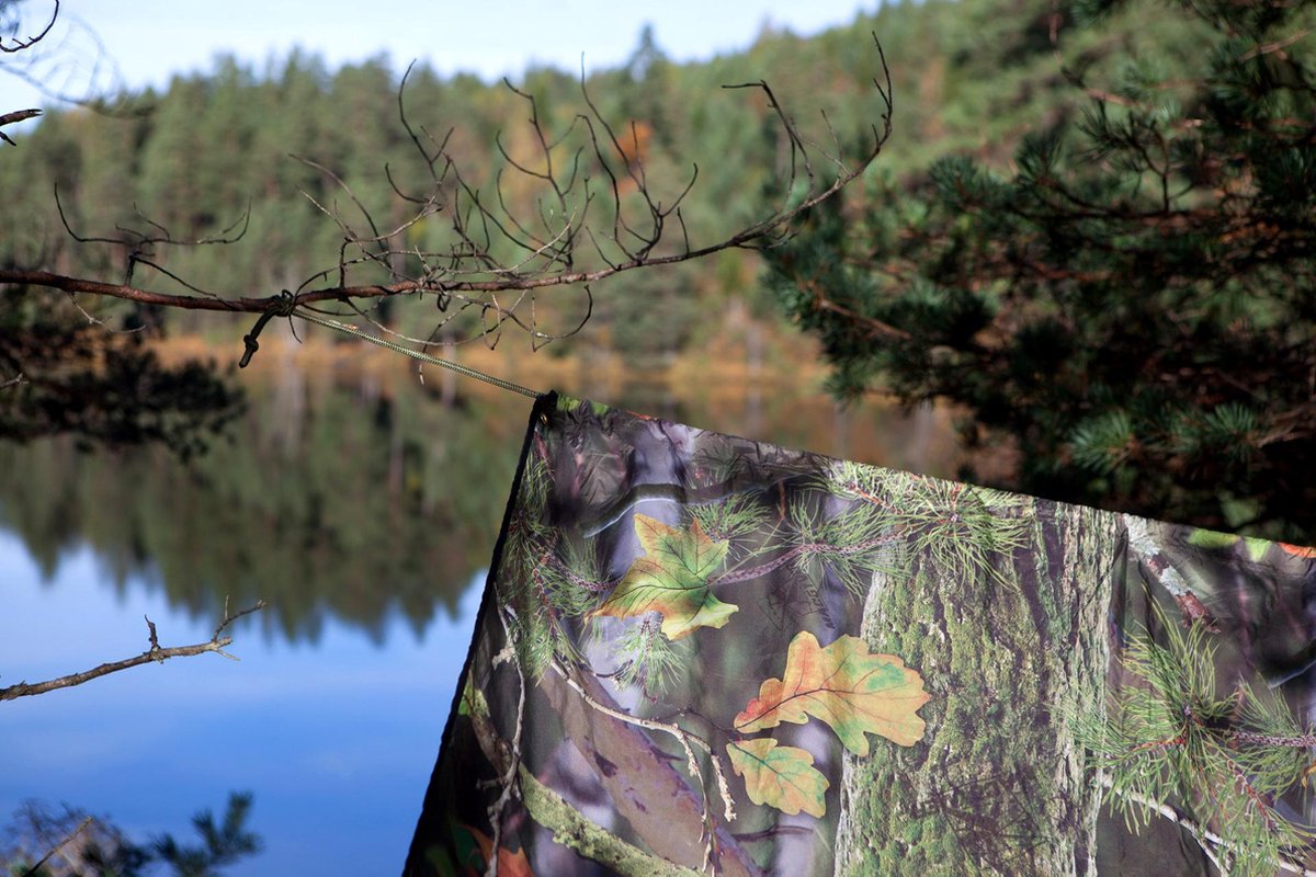  MacGyver® ‘3-in-1’ Tent | Tarp – Schaduwdoek – Hangmat | Strandtent | Outdoor-tent | Shelter | Vistent | 280 X 280 Cm | Camouflage | Waterdicht | Lichtgewicht