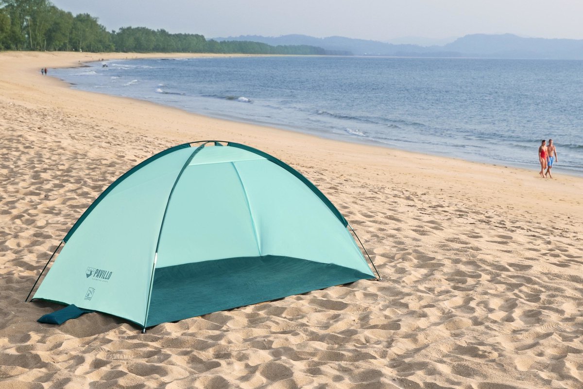  Bestway Strandtent - Pavillo - 2-Persoons - UV80 Zonbescherming - Incl. Tentharingen - Zandzakken Voor Stabiliteit - 200 X 120 X 95 CM