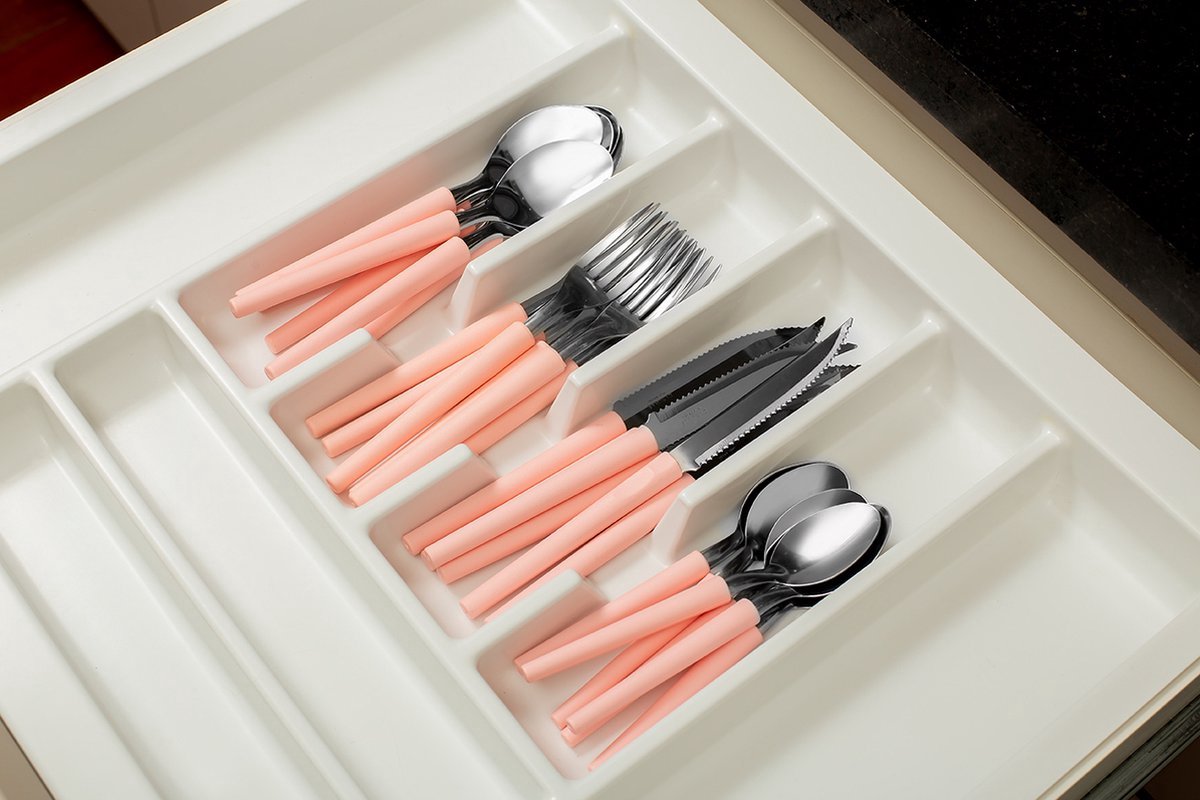  Di Solle Inova D - 6 Persoons Bestekset - Handige Opbergbak Met Raspdeksel - 26 Delig - Baby Pink