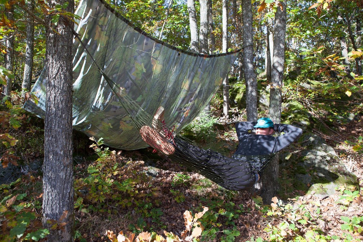  MacGyver® ‘3-in-1’ Tent | Tarp – Schaduwdoek – Hangmat | Strandtent | Outdoor-tent | Shelter | Vistent | 280 X 280 Cm | Camouflage | Waterdicht | Lichtgewicht