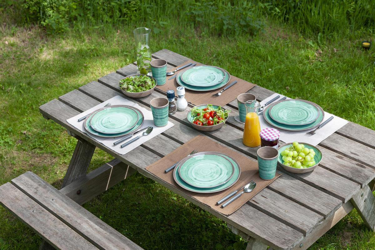  Bo-Camp Servies Halo - 12 Delig Melamine - Aqua