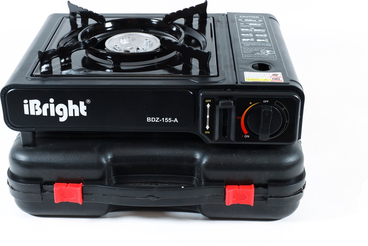  IBright Draagbare Camping Kooktoestel - Gasbrander - 1 Pits Gaspit - Elektrische Ontsteking - 2900 Watt - Met Koffer - Zwart