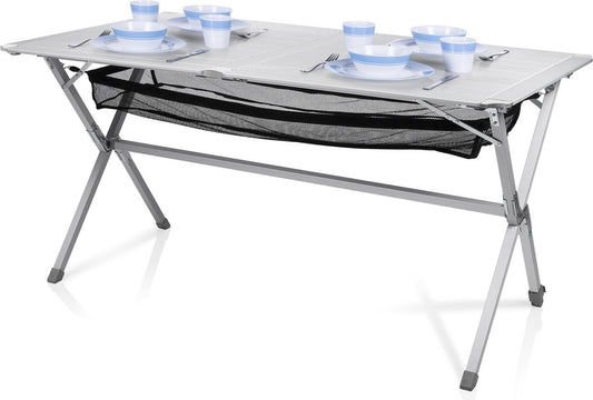  Campart Campingtafel XL TA-0806 - Opvouwbaar, Lichtgewicht En Met Verstelbare Poten - Kampeertafel Inklapbaar Inclusief Opbergtas - 140 X 80 X 70 Cm - Wit